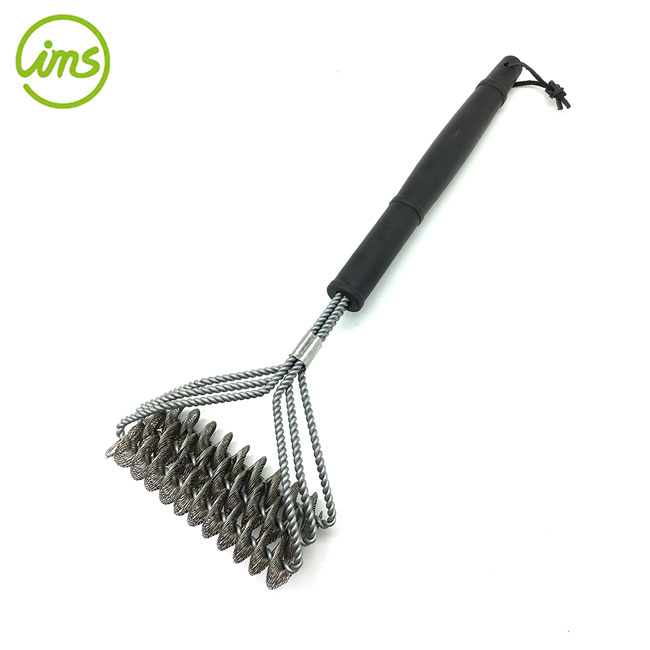 3-in-1 stainless steel bbq grill cleaning brush with scraper